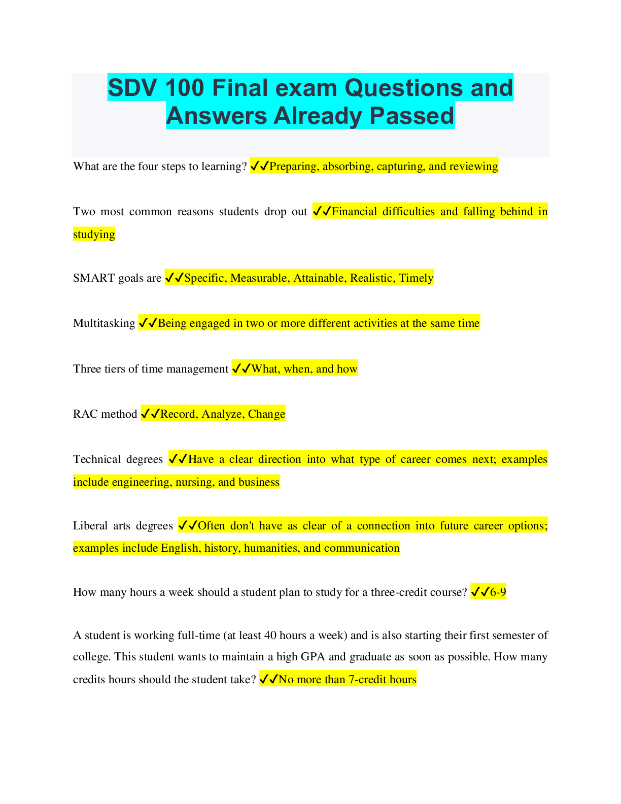 Preview image for SDV 100 Final exam Questions and Answers Already Passed